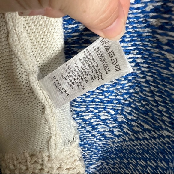 Kaisely Knit Cardigan Fringe Open Front Ivory Blue Pattern Long Sleeve Size S - Picture 5 of 9